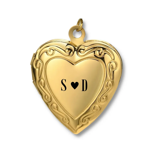 Engraved Heart Locket Charm: Initial and Icon